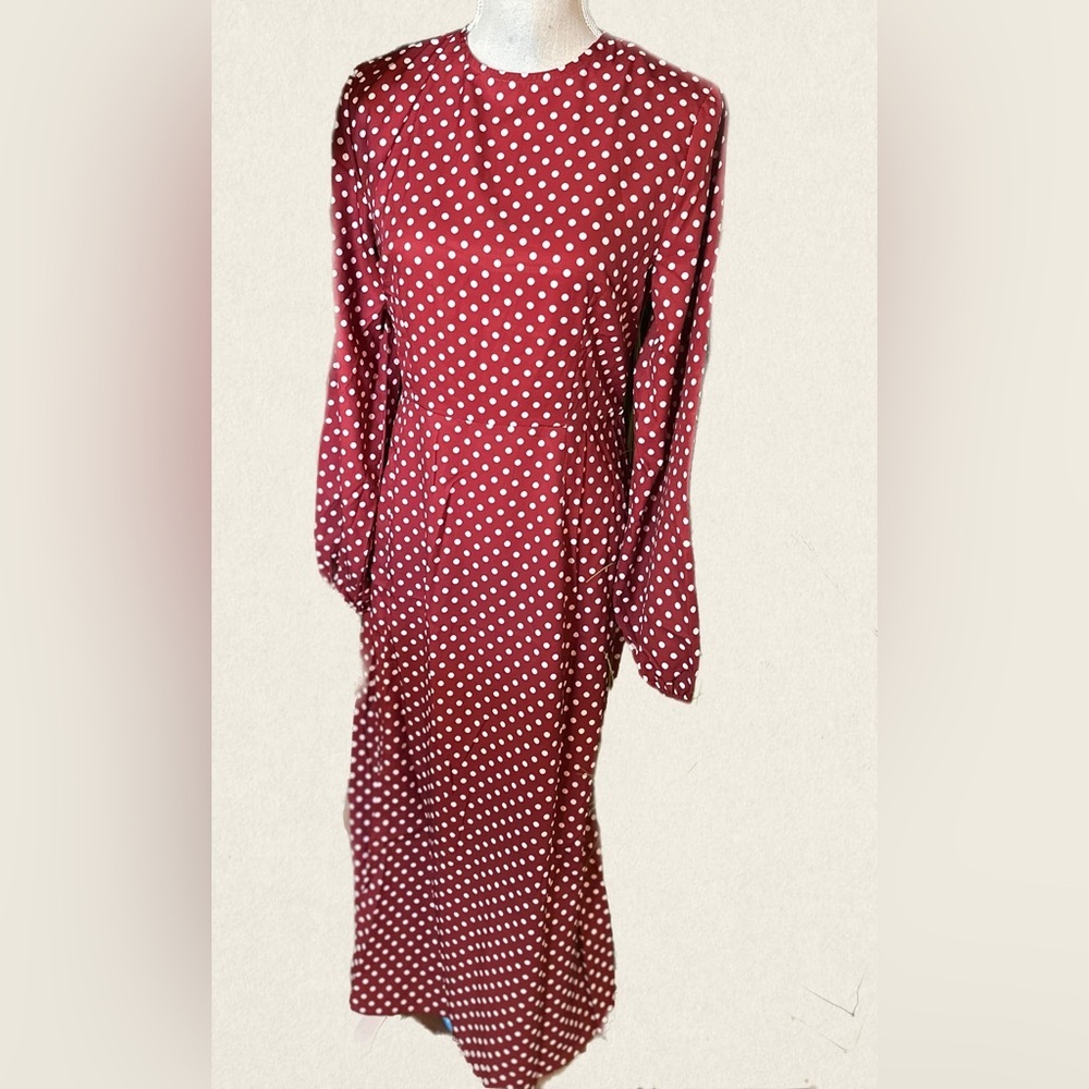 STYLEWE Long Sleeve MIDI Polka Dot Dress Women Size Small Brown White
